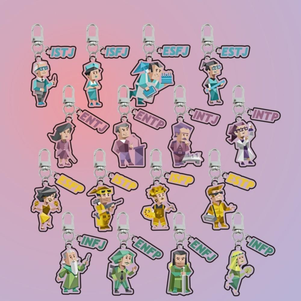 MBTI ประเภท 16 บุคลิกภาพประเภทพวงกุญแจตกแต่งบุคลิกภาพพวงกุญแจอะคริลิค Mbti พวงกุญแจที่มีสีสัน Vibran