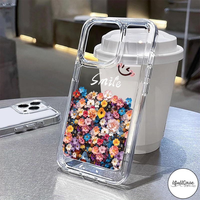 เคสไอโฟน 16 สำหรับ IPhone 12 15 13 16 11 14 Pro Max XS X XR Max 16 15 7 8 Plus ดอกไม้แสนหวานยิ้มฝาครอบป้องกันการกระแทก