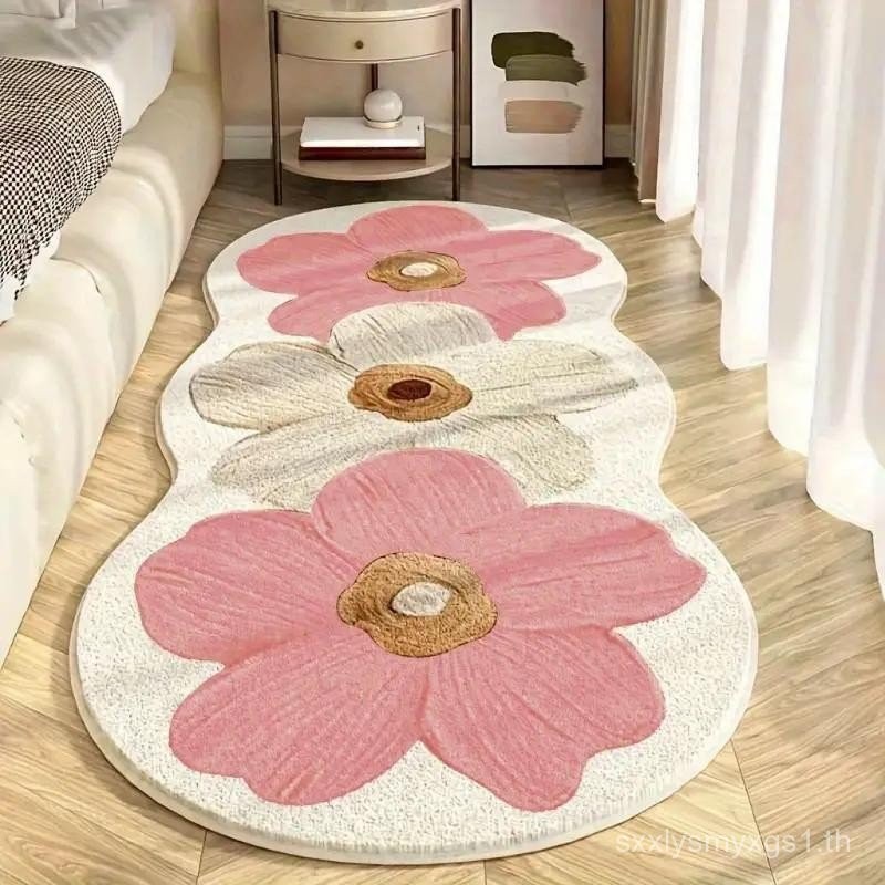 Flower Pattern Non-slip Washable Rugs Floor Mat, Rectangular Soft Organic Cotton Floor Carpet, Fluff