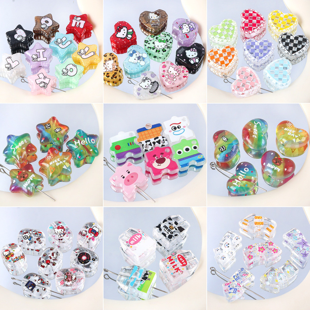จี้ DIY อะคริลิคโปร่งใส ออกแบบการ์ตูน KT Cat ในรูปแบบ Star Heart Puzzle Beads