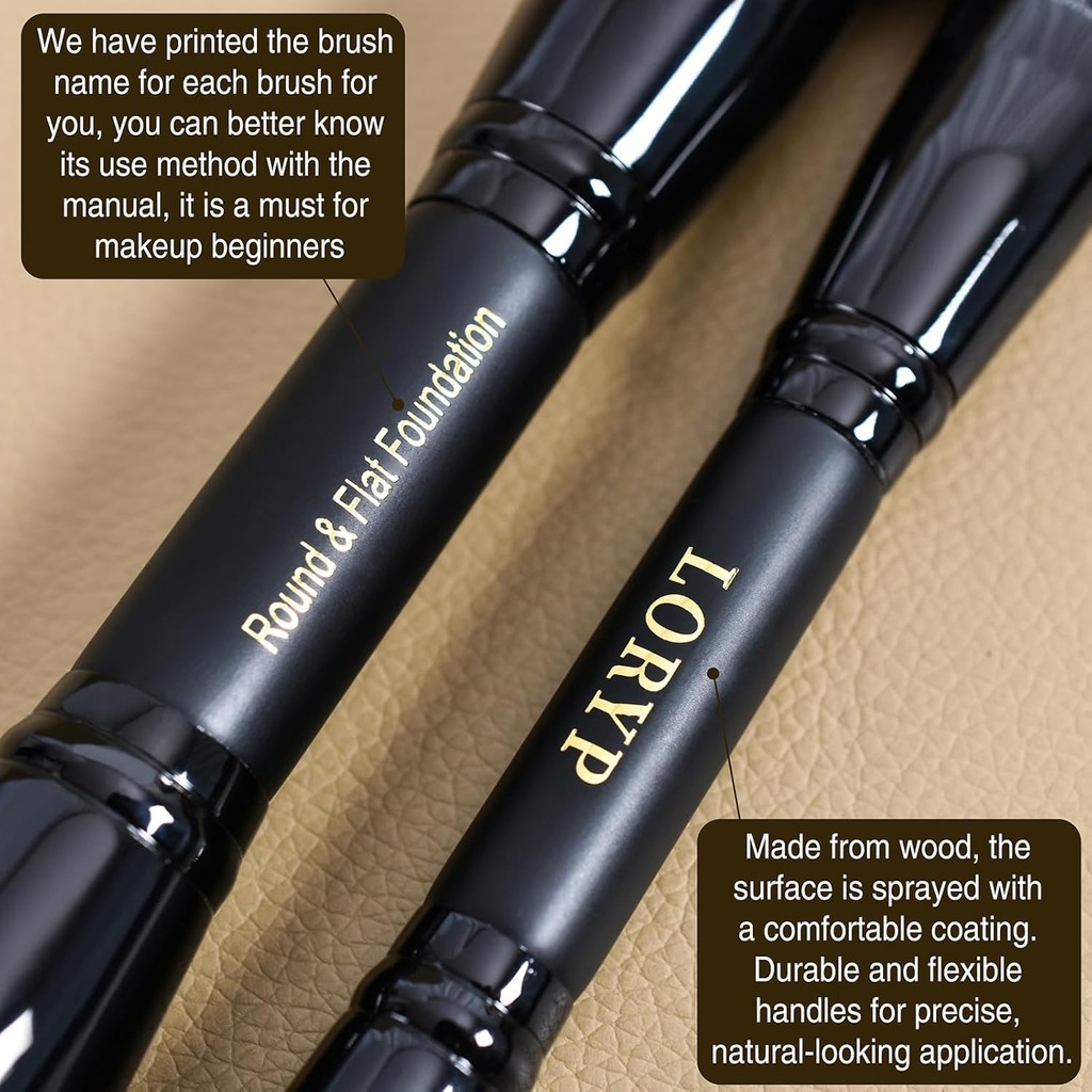 LORYP แปรงแต่งหน้าสีดํา 2 ชิ้น Duo End Foundation Powder Brush Set, Blush & Highlighter Brush and Ro
