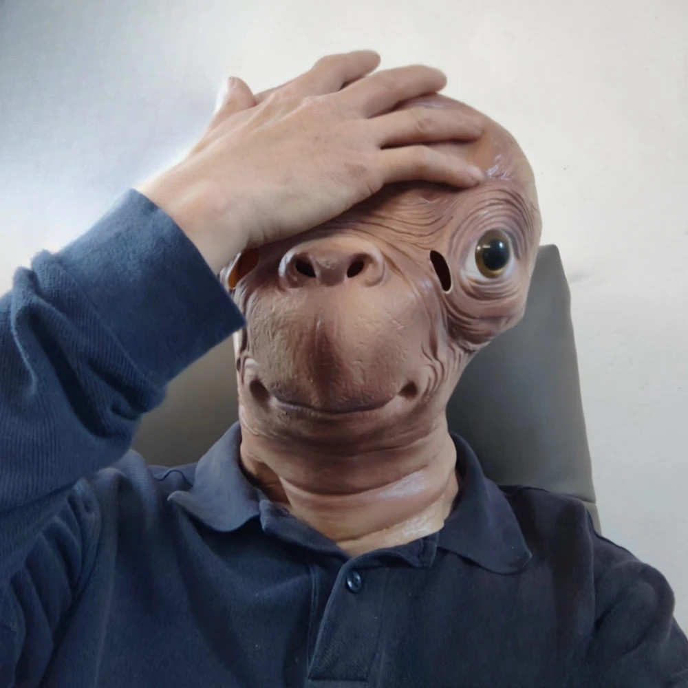 ZH พร้อมส่งRealistic ET Alien Latex Mask Halloween Carnival Party Movie ET คอสเพลย์ที่ทดลองเป็นพิเศษ Creepy ET หน้ากากเต็มหัวเอเลี่ยน - รูปที่ 6