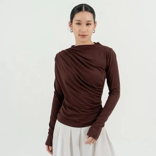 Summer European American Solid Color Round Neck Slim Fit Base Shirt Versatile Pleated Casual Top