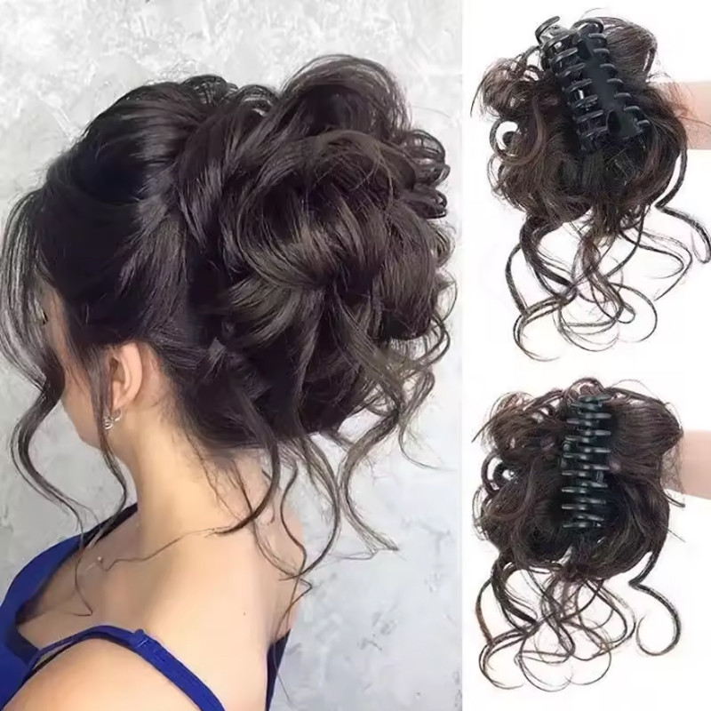 สังเคราะห์ Claw Chignon Curly Hair Bands Messy Bun Hairpiece สําหรับผู้หญิงธรรมชาติผมแบบหนีบผมปลอม