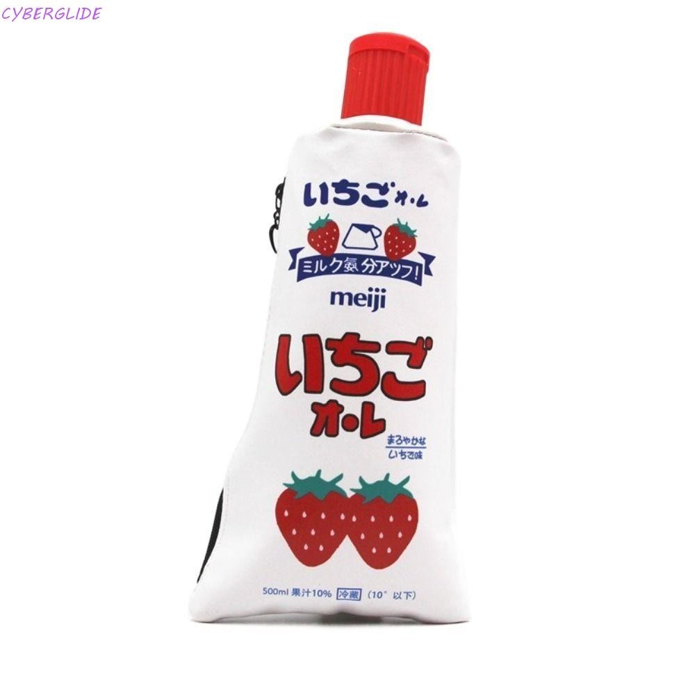 กล่องดินสอยาสีฟัน CYBERGLIDE, กระเป๋าเครื่องเขียน PU Strawberry, กระเป๋าเครื่องสําอาง Kawaii ตลกความจุขนาดใหญ่กระเป๋าดินสอหนังโรงเรียน Office