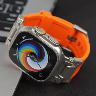 เคสโลหะผสมโลหะเคสโลหะ + สายซิลิโคนสําหรับ iWatch Ultra 1/2/3 49 มม.44 มม.45 มม.46 มม.IWatch Series 11 10 9 8 7 6 SE 5 4