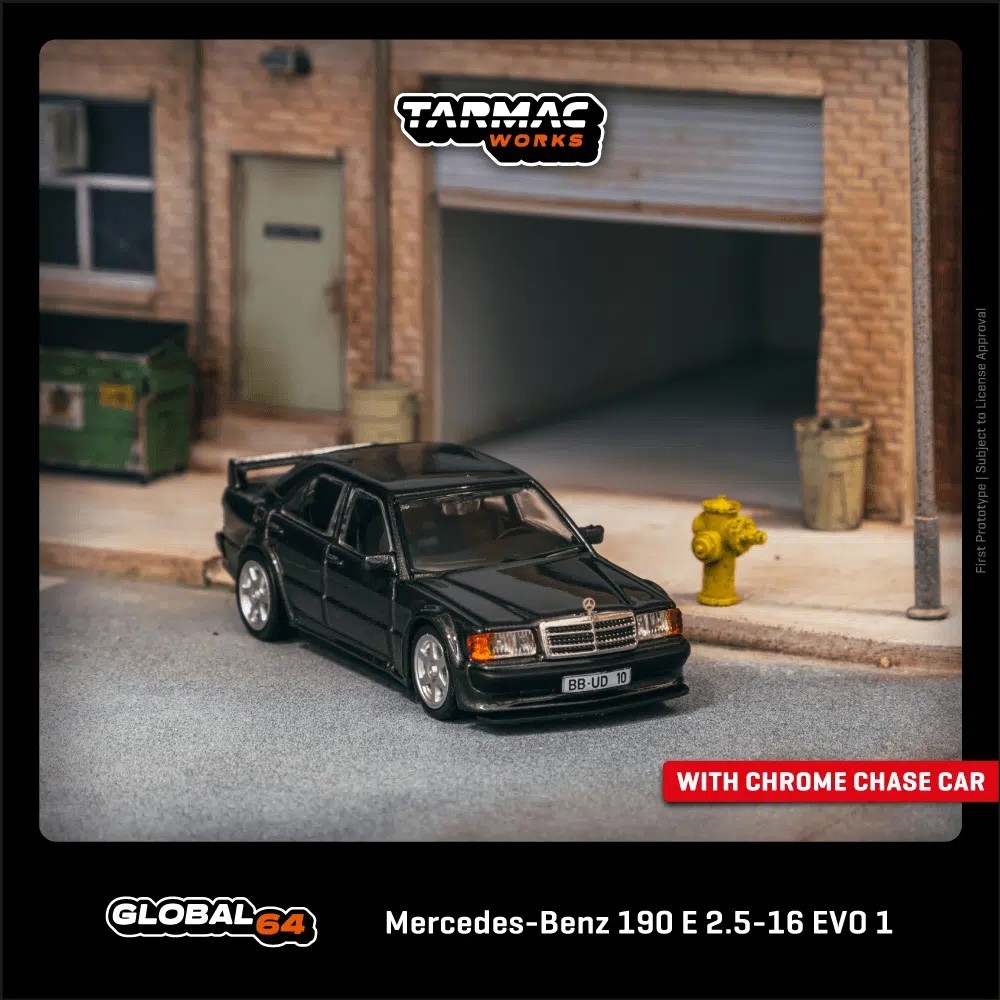Tarmac Works 1:64 GLOBAL64 Mercedes-Benz 190 E 2.5-16 EVO 1 Blue-Black metallic T64G-057-BK