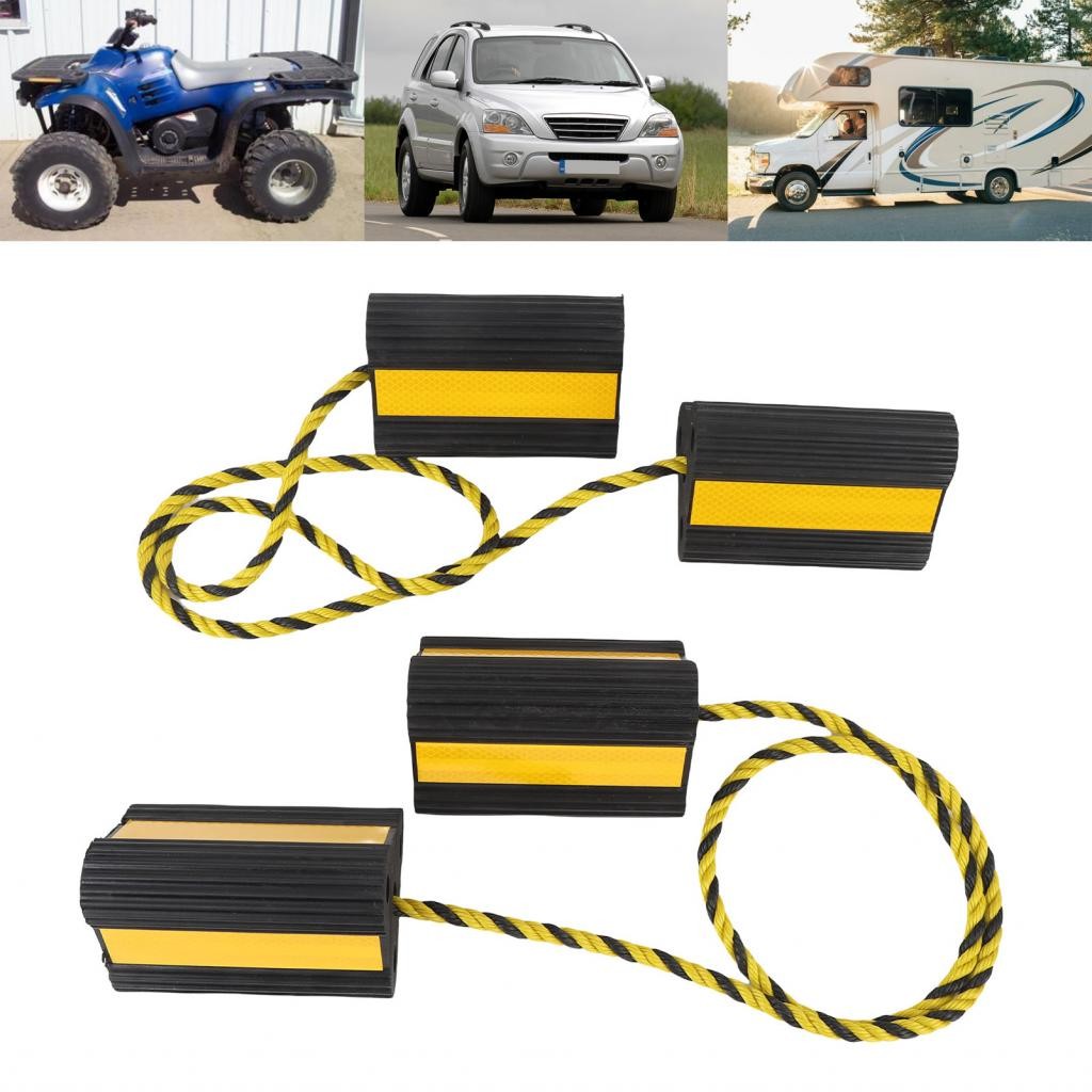 Seashorehouse2.ph ล้อยาง Chock Anti Slip Tyre Stopper Blocks พร้อมเชือกแถบสะท้อนแสงสําหรับรถพ่วง Cam
