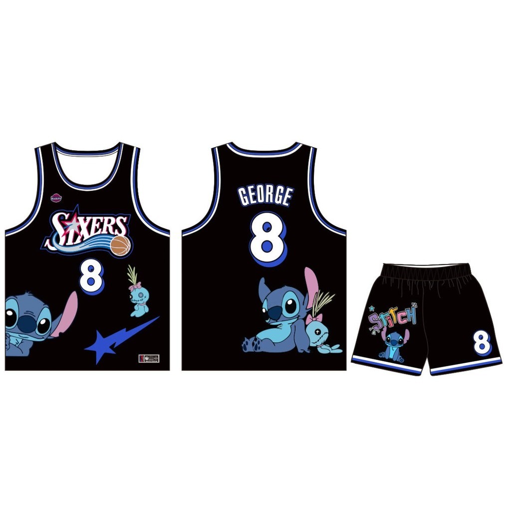 ที่กําหนดเอง 76ers George Jersey Stitch การ์ตูนชุดบาสเกตบอลชุดเกม