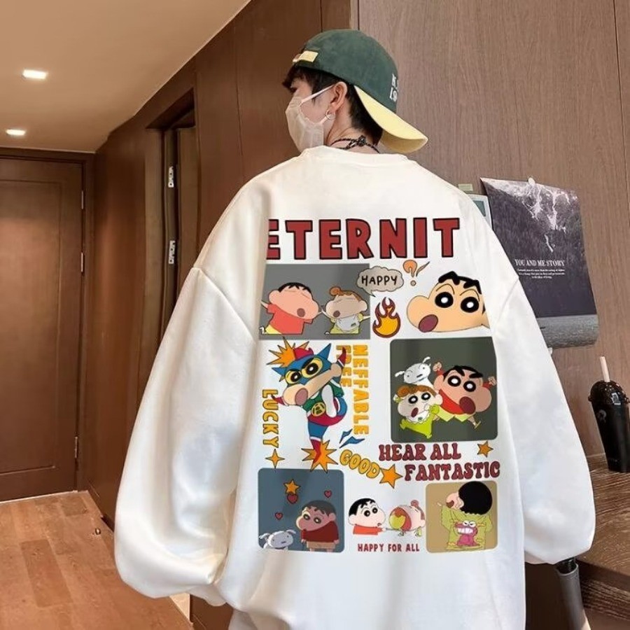 【M-8XL】การ์ตูนญี่ปุ่นพิมพ์เสื้อสวิตเชอร์ตสำหรับผู้ชาย แฟชั่นสบายๆ แอนนีเมะหลวมขนาดใหญ่แจ็คเก็ตคอกลมสำหรับผู้ชาย