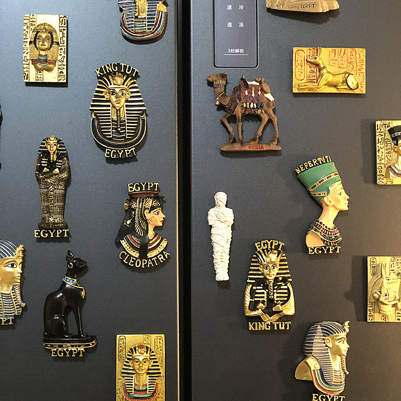 สติกเกอร์ตู้เย็นนักท่องเที่ยวอียิปต์ตกแต่งด้วยใบหน้าผู้สูงอายุรูปพีระมิดและตู้เย็นแม่เหล็กสามมิติ