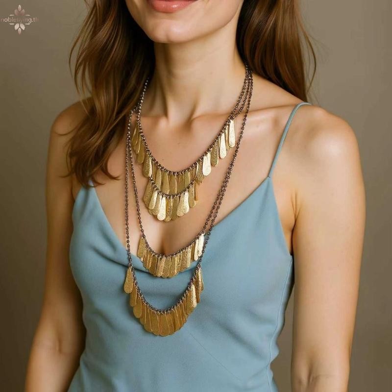 Nf 4 ชิ้น/เซ็ต Multi-layer ลูกปัดแผ่นโลหะจี้สร้อยคอผู้หญิง Boho สไตล์ sels สร้อยคอเครื่องประดับของขว