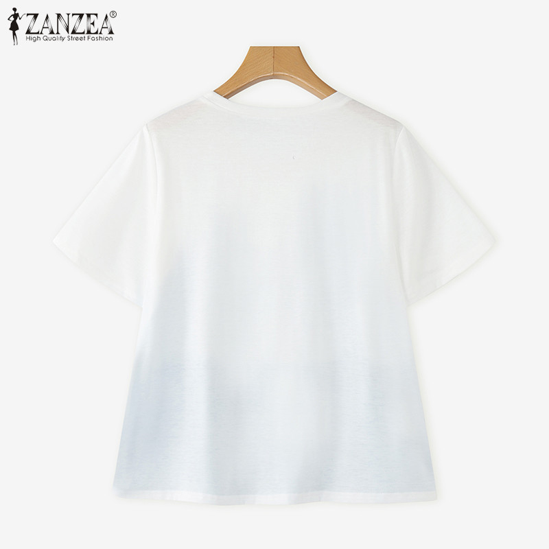 ZANZEA เสื้อยืดผู้หญิง สไตล์เกาหลีหวาน โบว์โนต และแพทช์เวิร์ค - รูปที่ 6