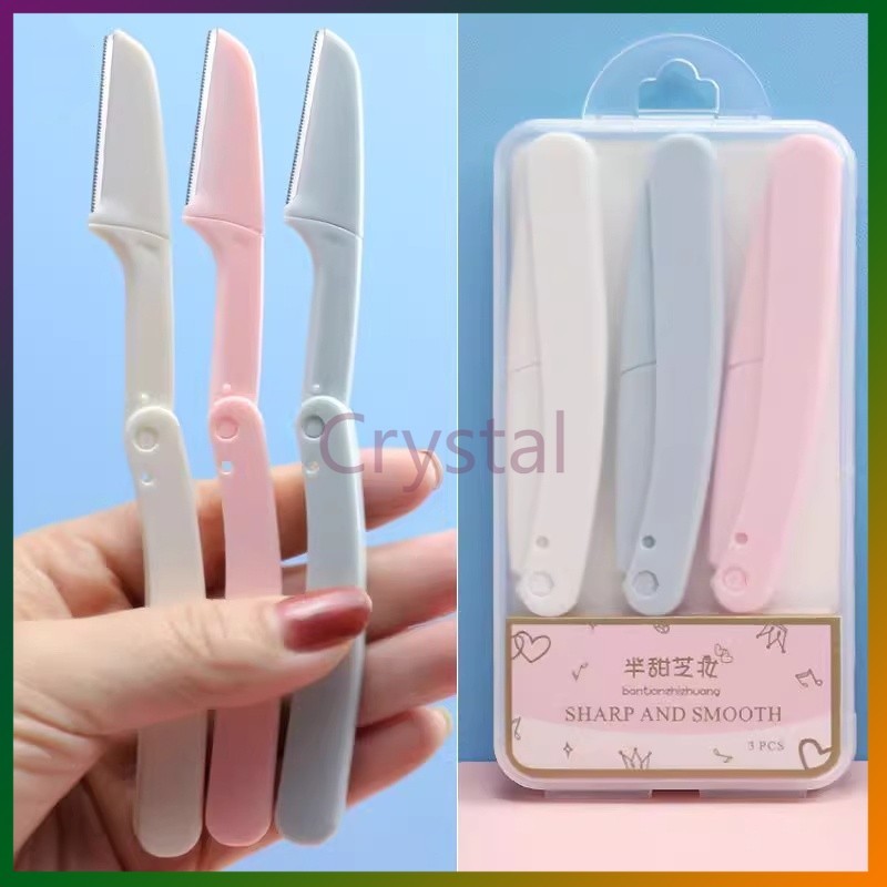 Crystal เครื่องเล็มคิ้วแบบพับได้พร้อมกล่อง ใบมีดโกนสำหรับสำหรับผู้ชายและผู้หญิง