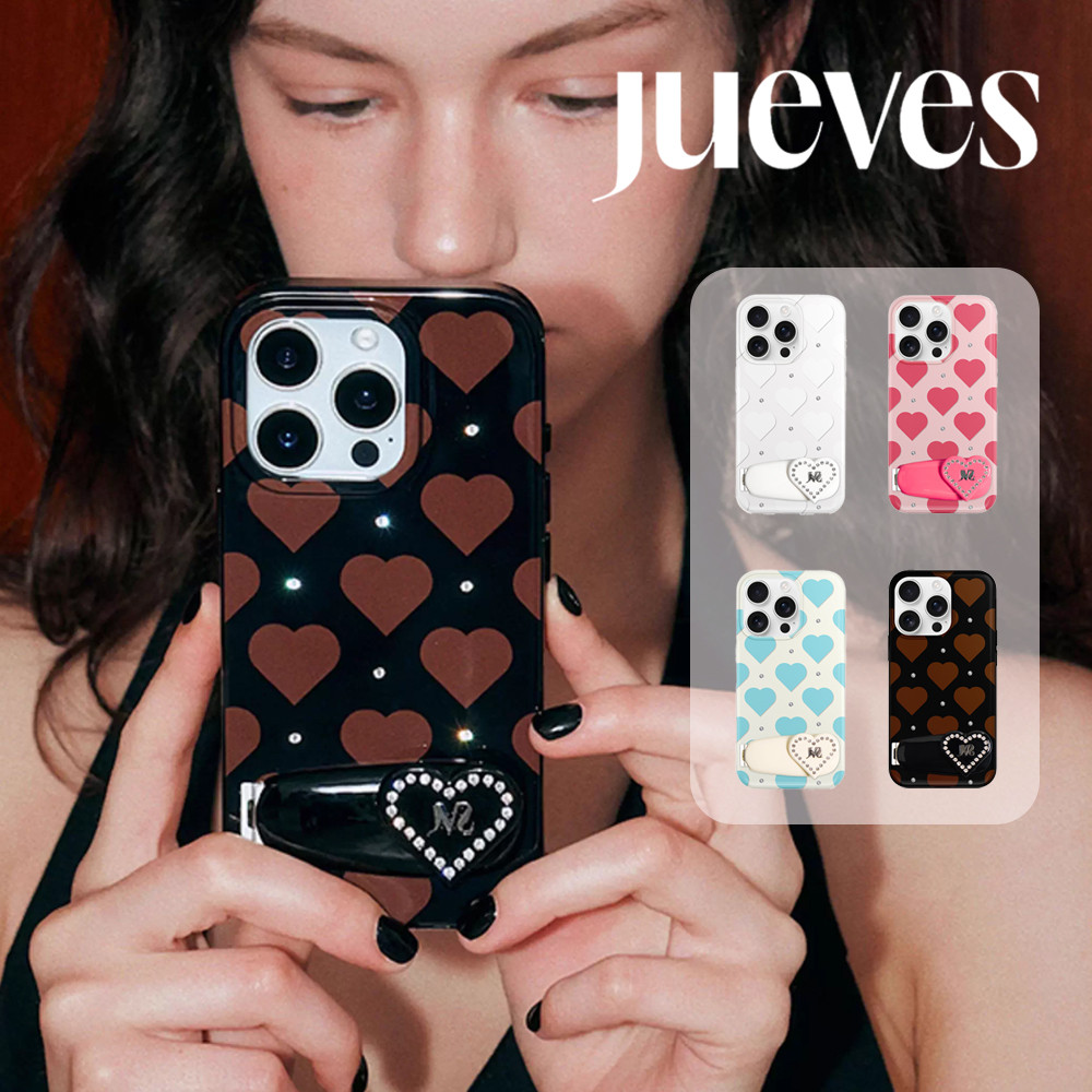 [มีสินค้า] JUEVES เคสโทรศัพท์ติดผมเพชร "Twinkling Heart" พร้อมขาตั้งโลหะพับได้สำหรับ iPhone 15/16/17 Pro Max | ดีไซน์ดั้งเดิม | ของแท้ 100%