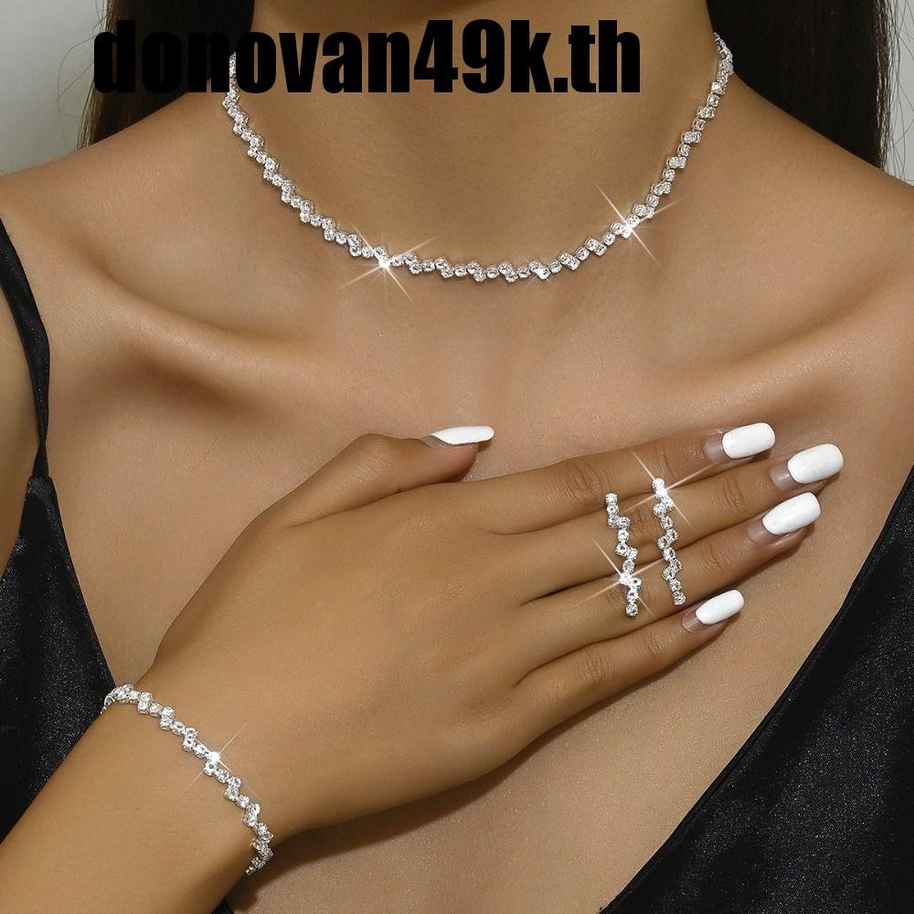 DODONVAN49K เครื่องประดับเจ้าสาวสำหรับวันแต่งงาน สไตล์เรขาคณิตเกาหลี พร้อมต่างหูและสร้อยคอมุกแก้ว