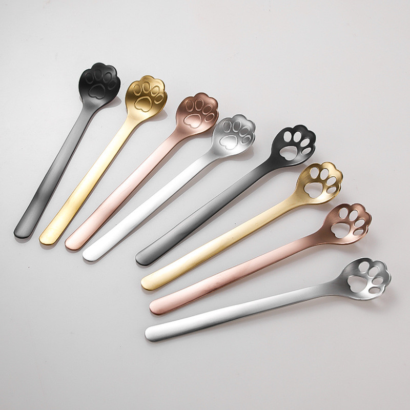 304ช้อนสแตนเลสสร้างสรรค์แมวกรงเล็บไอศครีมช้อนขนาดเล็กการ์ตูนแมวขนมช้อนน่ารักสไตล์ญี่ปุ่นบนโต๊ะอาหาร 