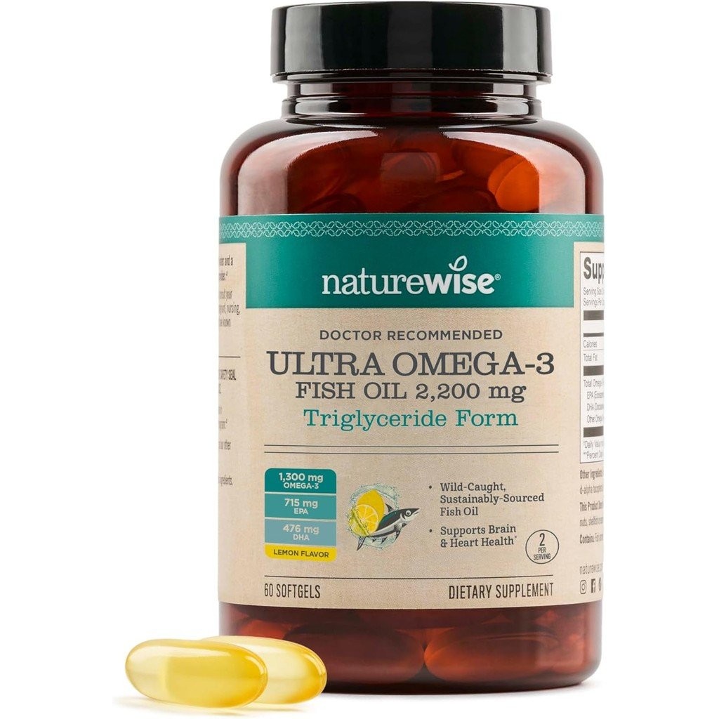 NatureWise Ultra 热销ga 3 Fish Oil 2200 mg - Triglyceride Form - รสมะนาว - น้ํามันปลาบดป่า + EPA & DHA