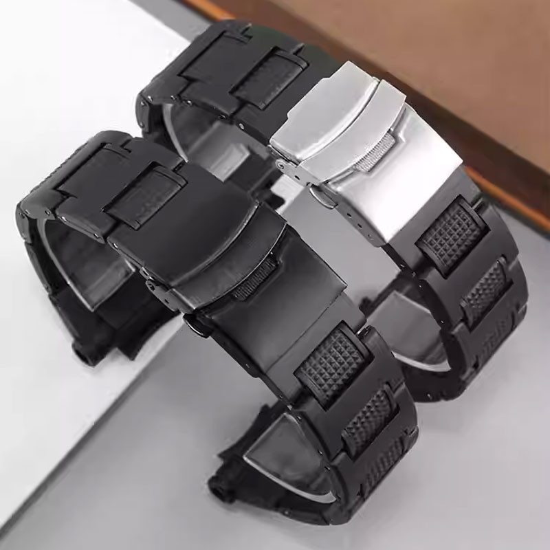 สายนาฬิกาสแตนเลสสายนาฬิกาพลาสติกสีดําสําหรับ Casio G-SHOCK Gravity Master GW-A1100FC GW-A1000 หัวเข็