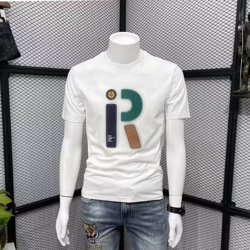 2025 NEW 2025 High-end Printed Letter T-shirt Short Sleeve Men 2025 Summer Slim Casual Simple Versat