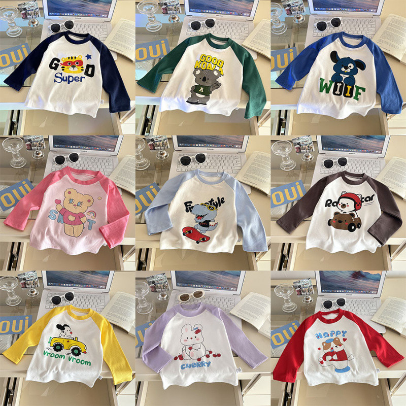 90-140【พร้อมส่ง】เสื้อยืดแขนยาวเด็ก ผ้าฝ้าย สำหรับทารกและเด็กในฤดูใบไม้ผลิและใบไม้ร่วง