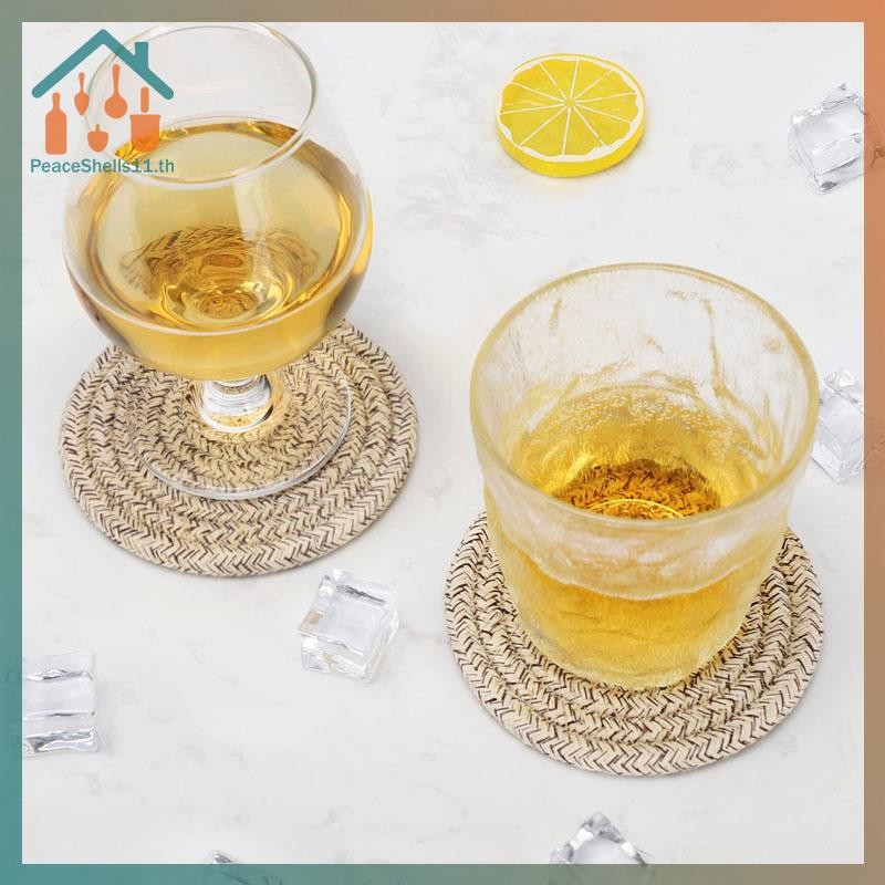 PeaceShells 8 ชิ้นถ้วย Coasters สําหรับเครื่องดื่มดูดซับทอ Coaster ชุดผู้ถือ Farmhouse ผ้าผ้าถ้วย Co