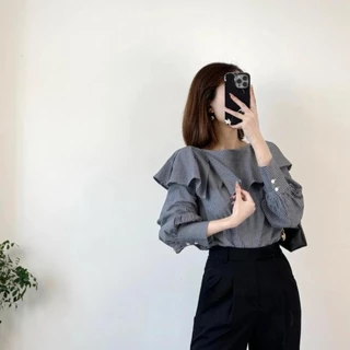 Red Berryเสื้อเชิ้ตแขนยาวลายทางฤดูใบไม้ร่วงใหม่สำหรับผู้หญิงปี 2025 เสื้อเชิ้ตแขนยาวเอวบาง99106