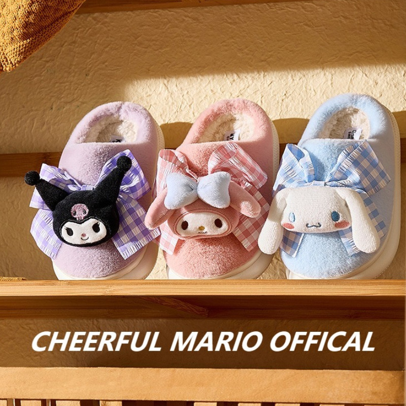 SANRIO รองเท้าแตะสำหรับเด็กหญิง ขนาด 17-24 เซนติเมตร ทำจากฝ้าย สบายเท้าสำหรับใช้ในบ้าน