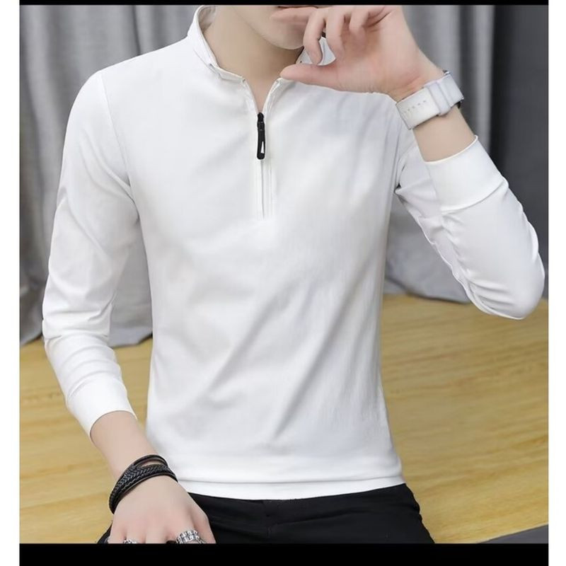 เสื้อโปโลแขนยาวครึ่งซิปผู้ชาย สำหรับฤดูใบไม้ผลิและใบไม้ร่วง สวมใส่สบายและสไตล์ยอดนิยม