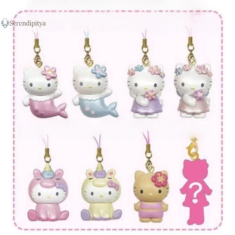 SEE 1 ชิ้น Sanrio Hello Kitty Action Figure Mermaid Fairy Kitty พวงกุญแจการ์ตูนกล่องตาบอดของเล่น DIY