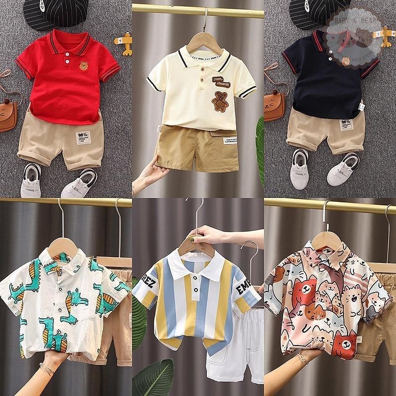 ชุดเด็กคอโปโลเสื้อ+กางเกงชุดเซทเด็ก  เสื้อผ้าสำหรับเด็ก Size90-120 DXT25