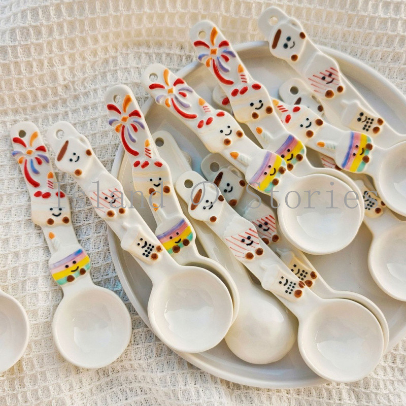 [Island Story] [ชุดช้อนถ้วยอ้วนเซรามิก] ถ้วยเท้าน่ารัก | ช้อนถ้วยชานม | ช้อนกาแฟ | ชุดดอกไม้ไฟเค้ก |