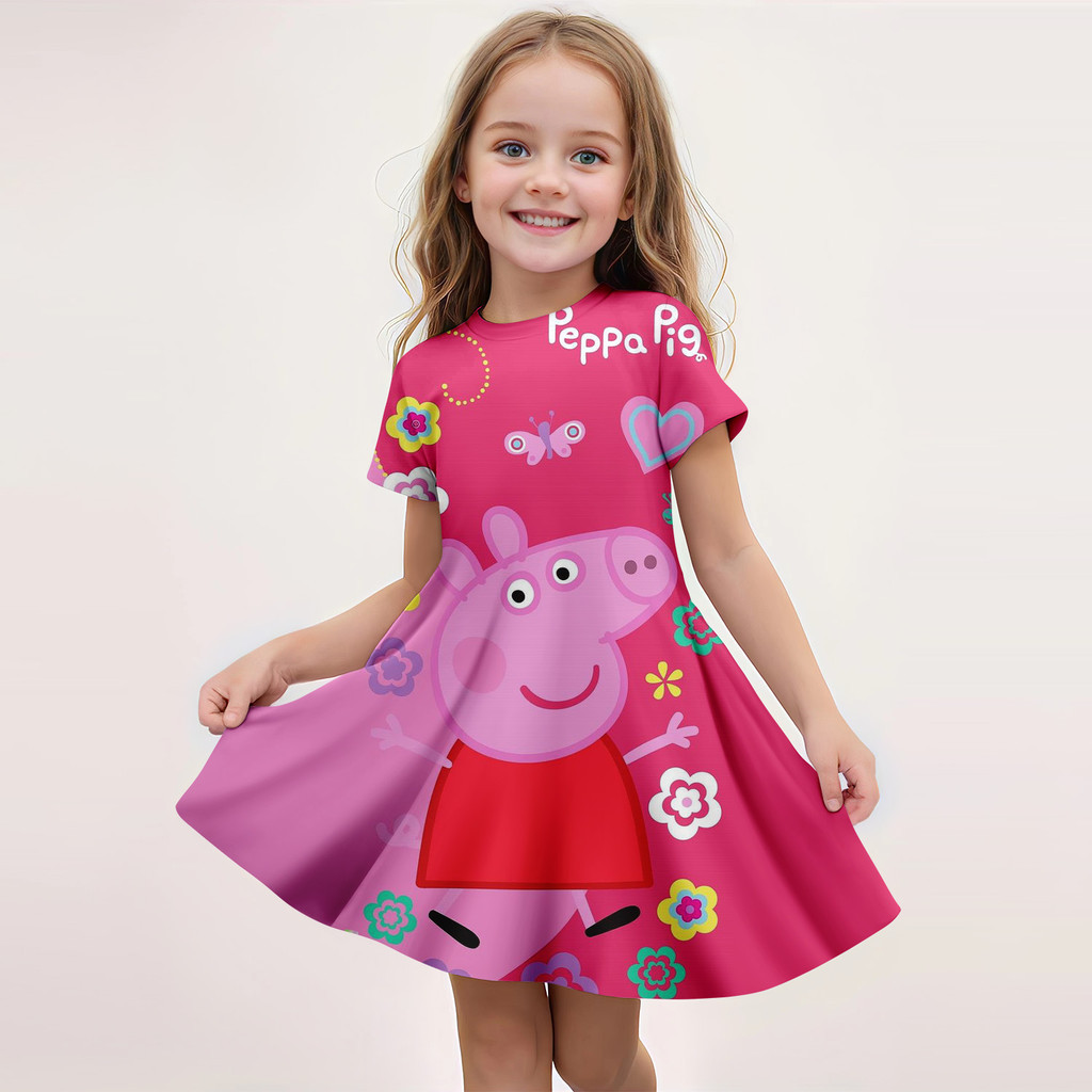 Peppa Pig 3D ลายพิมพ์ ชุดแขนสั้น สำหรับเด็กหญิง น่ารักสำหรับการสวมใส่และการเล่นบทบาท ราคา ถูกที่สุด ดีลบีเคเค แกลเลอรีภาพที่ 4