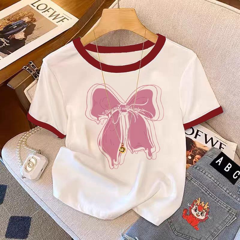 ลายน่ารัก เสื้อยืดเสี้ยวคอกลม เสื้อยืดแขนสั้นสำหรับผู้หญิง ผ้าเป็นคุณภาพดีความหลากหลายของรูปแบบมีให้เลือกหลากหลายขนาดเสื