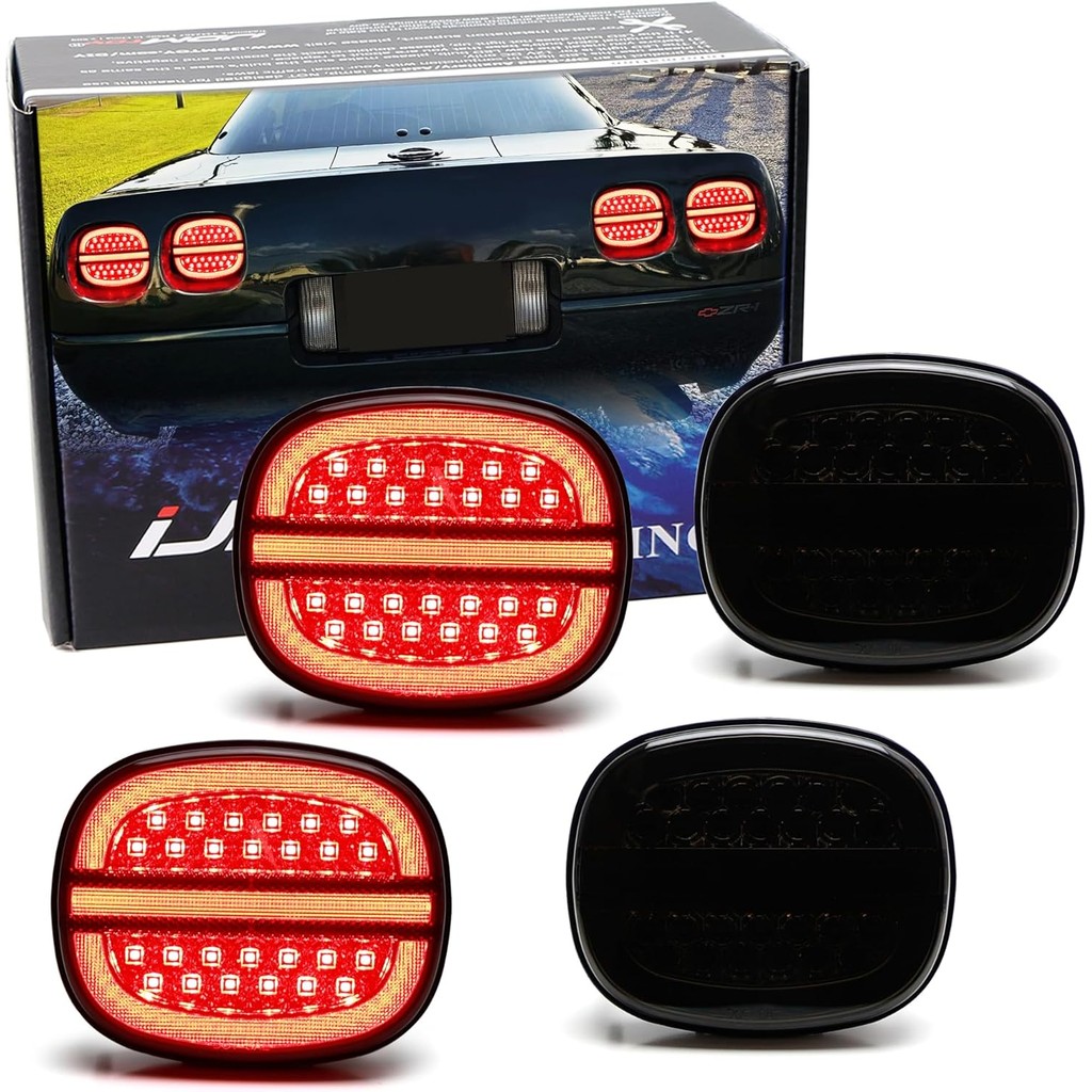 IJDMTOY 4 ชิ้นชุดเลนส์ใสพร้อมBlack-Out ภายใน LED Halo Vette ไฟท้าย Assemblies w/Hyper Flash Bypass H