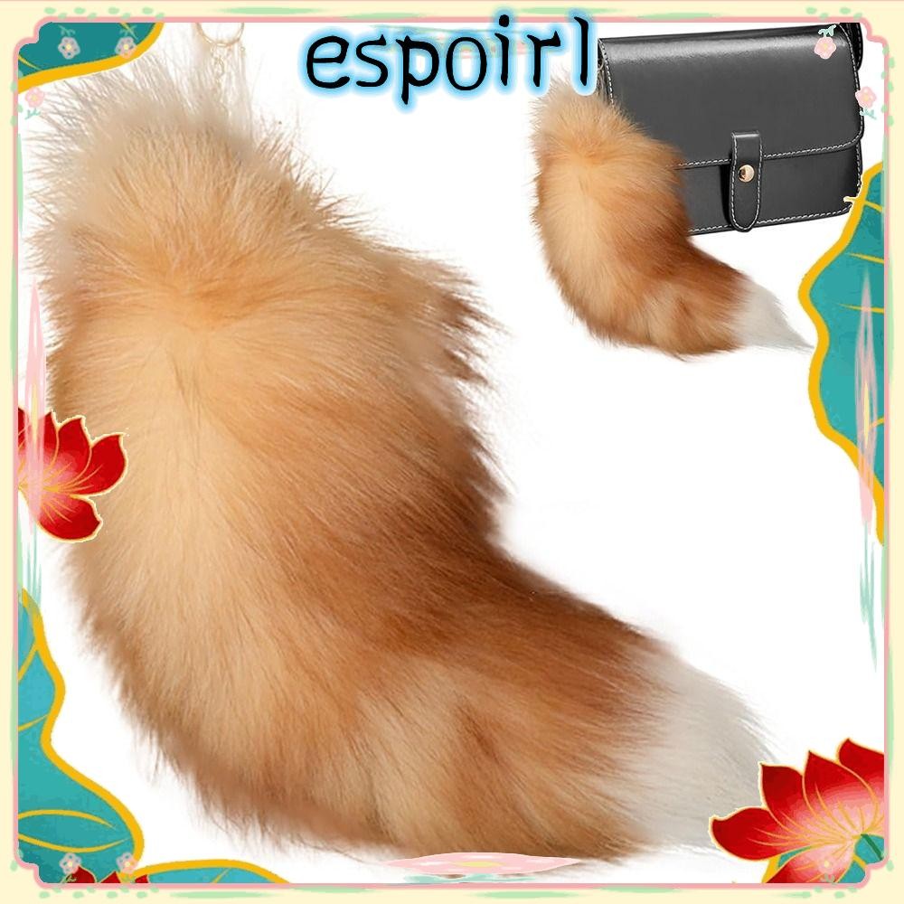 ESPOIR จี้หางปลอม, หางสัตว์ Faux Fur Tail พวงกุญแจ, แฟชั่นนุ่มด้วยเข็มกลัดโลหะ Shaggy Faux Fur Tail 