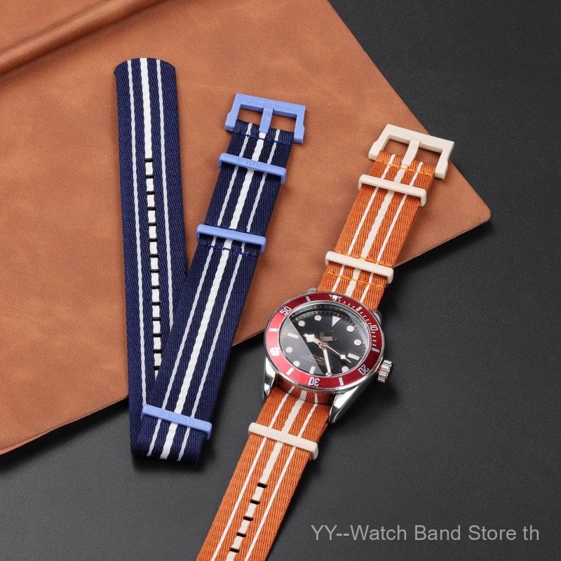 สายรัดไนลอนเดี่ยวบางขนาด 22 มม. เข้ากันได้กับ Biocermic Scuba Fifty Fathoms 5 Oceans - หัวเข็มขัดหลา