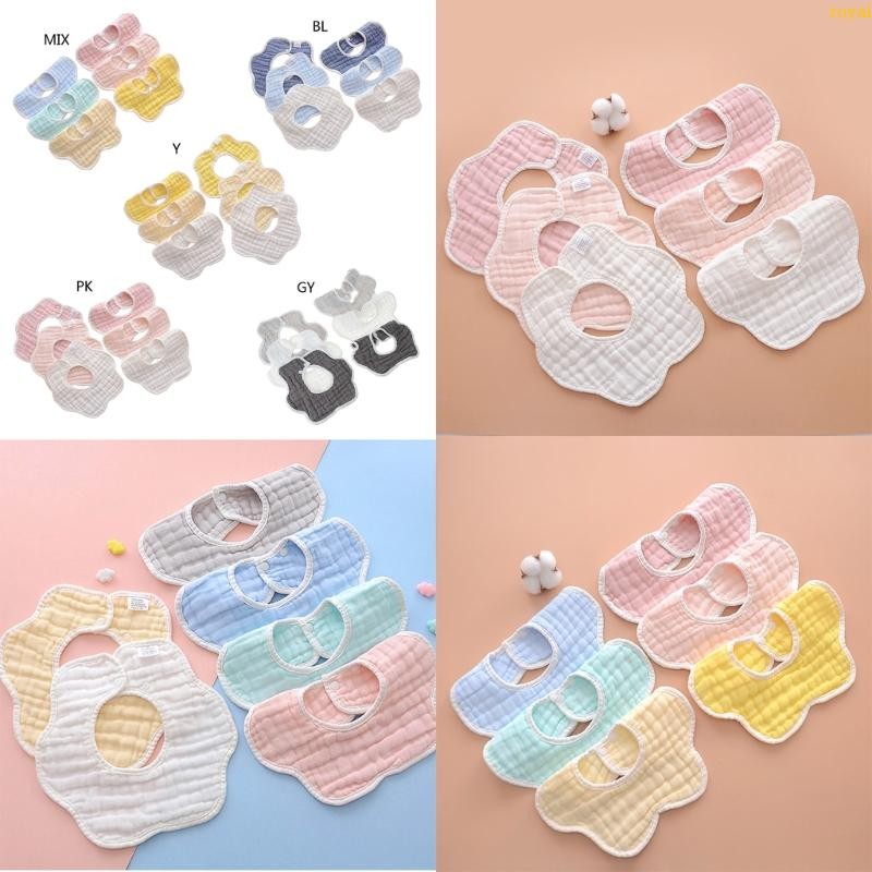 (ส่วนลดสูง)oyalking.th 6 Pack Baby Bandana Drool Bibs Baby 360 หมุน Baby Petal Gauze Bibs-Burrp Clot
