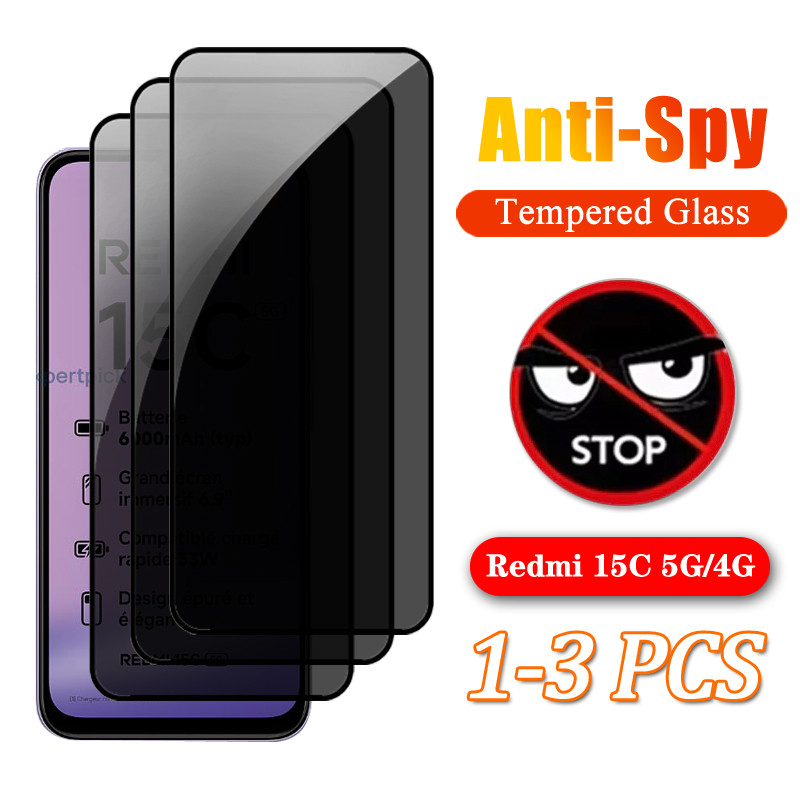 1-3PCS สําหรับ Redmi 15C 5G 4G Full Coverage PrivacyกระจกนิรภัยสําหรับXiaomi Redmi 15 14C 14R 13 13C