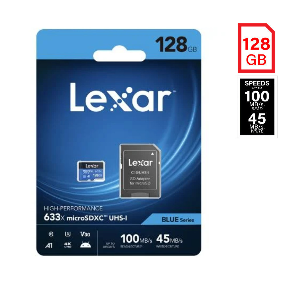 LEXAR HighPerformance Micro SDcard 128GB UHS-I (100/45MB/s R/W)+Adapter C10 memory card โทรศัพท์ แท้