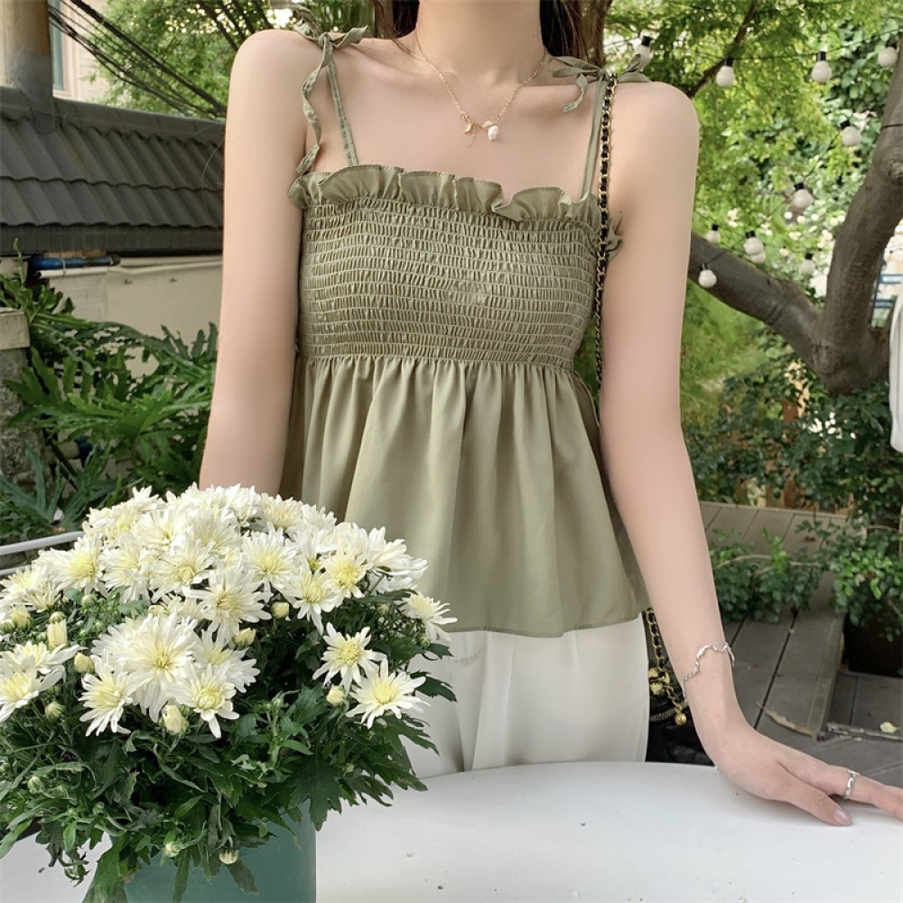 Th เสื้อกั๊กจับจีบ สีเขียว GT Free Size Shop Lzboi 4 th ✨june299.th✨