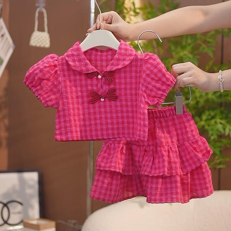 女童夏装洋气套装小女孩格子两套宝宝休闲夏衣服Girl's Summer Dress Western-style Suit Girl's Plaid Two Sets20251013