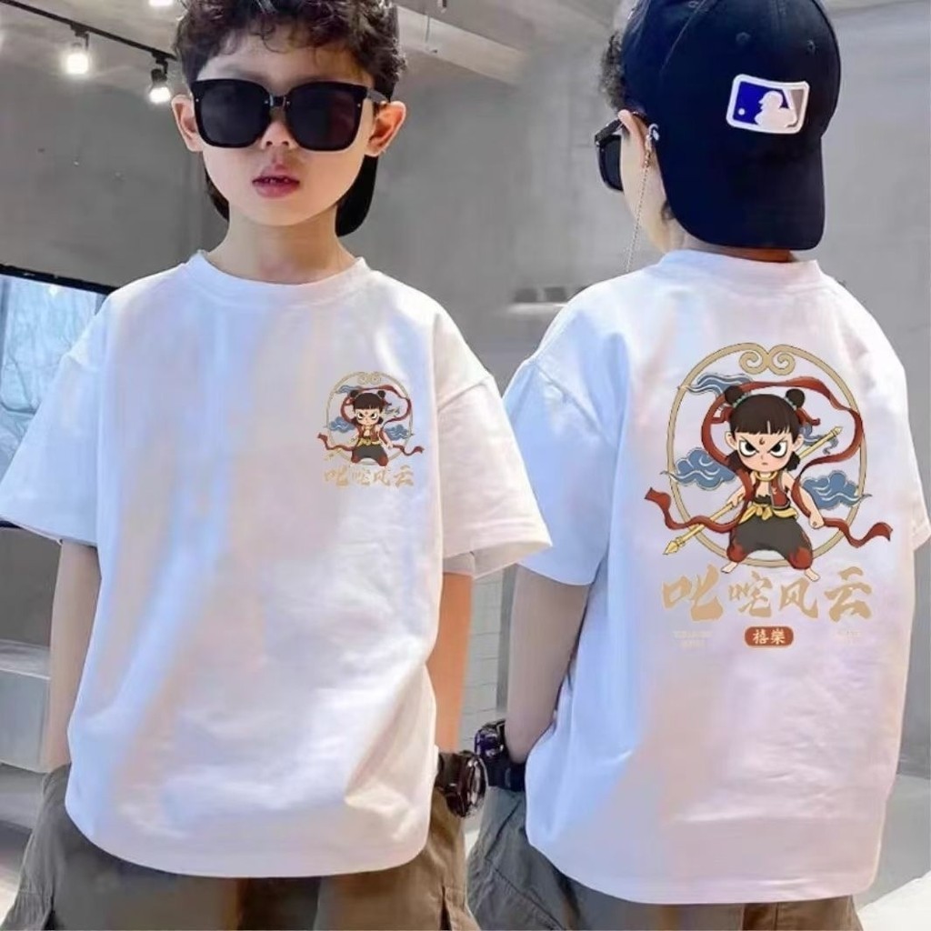 เสื้อยืดสั้นของเด็กแขนสั้น Nezha Summer Nezha Round Nezha Loose Loose Casual Evergrande T-Shirt
