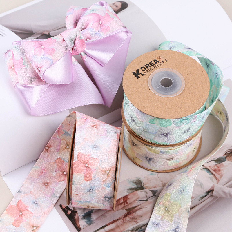 3.8เซนติเมตรที่มีสีสันไล่โทนสีสีสองด้านพิมพ์ริบบิ้น ทําเอง โบว์อุปกรณ์ผมของขวัญดอกไม้บรรจุภัณฑ์