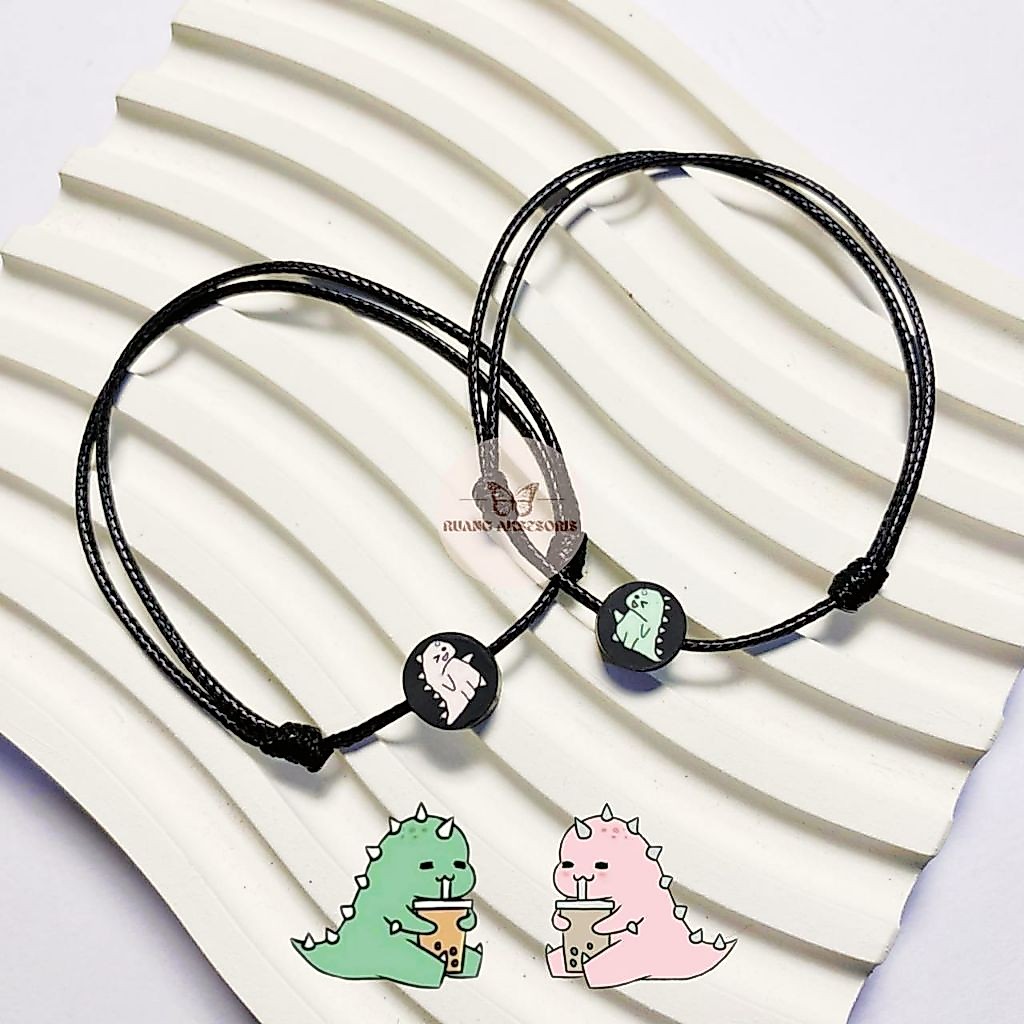 HIJAU PINK & GREEN DINO COUPLE BRACELET / CHAPEL BRACELET / PINK และ GREEN DINOSAUR BRACELET / SIMPL