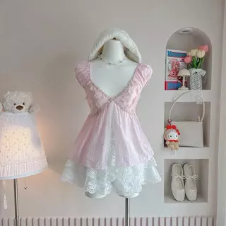 Flower field เสื้อปขนตุ๊กตาในตัว แต่งดอกไม้ กางเกงลูกไม้ (มีขายแยก)