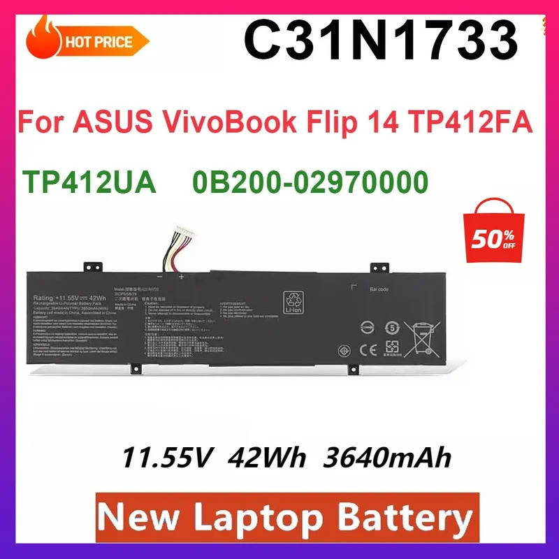 C31N1733 0B200-02970000 แบตเตอรี่แล็ปท็อปสําหรับ ASUS VivoBook Flip 14 TP412FA TP412UA TP412U SF4100