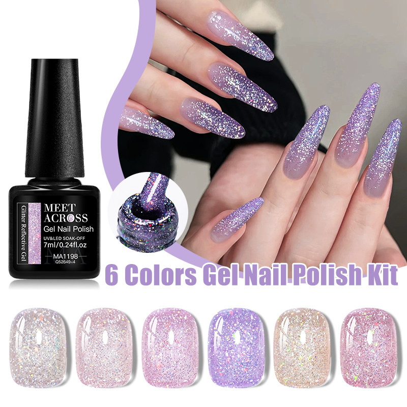 MEET ACROSS 7ml Starry เจลสะท้อนแสงยาทาเล็บ UV Gel Polish Soak Off Sparkling Gel วานิช