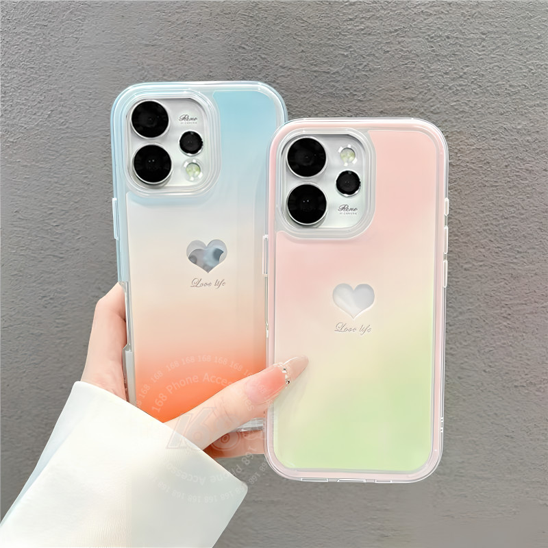 เคส OPPO Reno 15 15F 5G เคส OPPO Reno 15 Pro Max เคสใสสีไล่เฉดรูปหัวใจ กันกระแทก เคสผิวด้านนุ่มไล่เฉด 2IN1 ป้องกันรอยนิ้วมือ