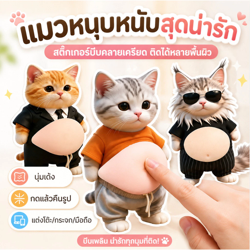 สกุชชี่ท้องแมวสามมิติ Fidget ของเล่นบีบคลายเครียด